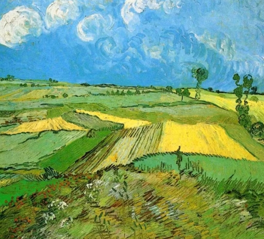 van gogh of wheat fields and clouded skies